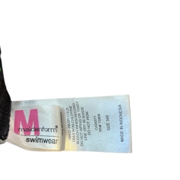 Maidenform Swimwear 2 Piece Bathing Suit Black & Blue Print Large Bottom 34B Top - Picture 5 of 6